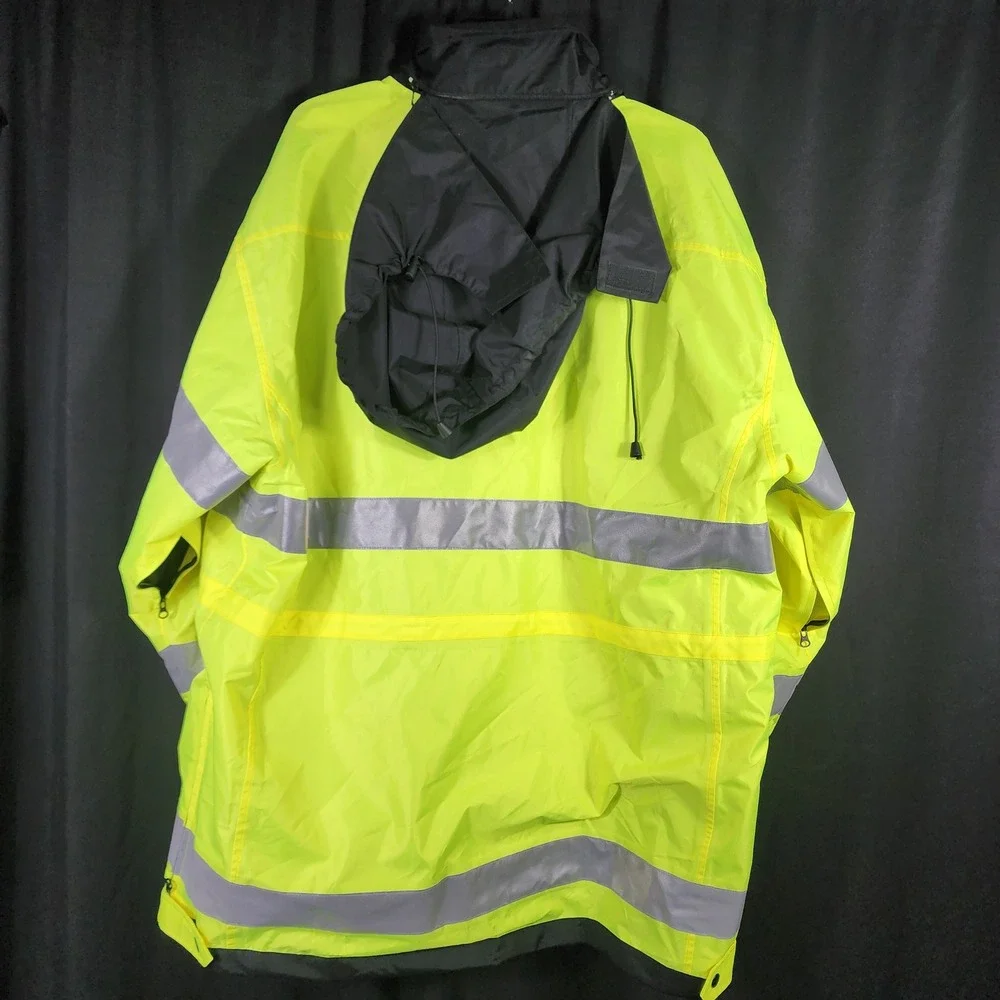 High Visibility Reflective Work Safety Jacket Reversible Men Rain Gear Hooded